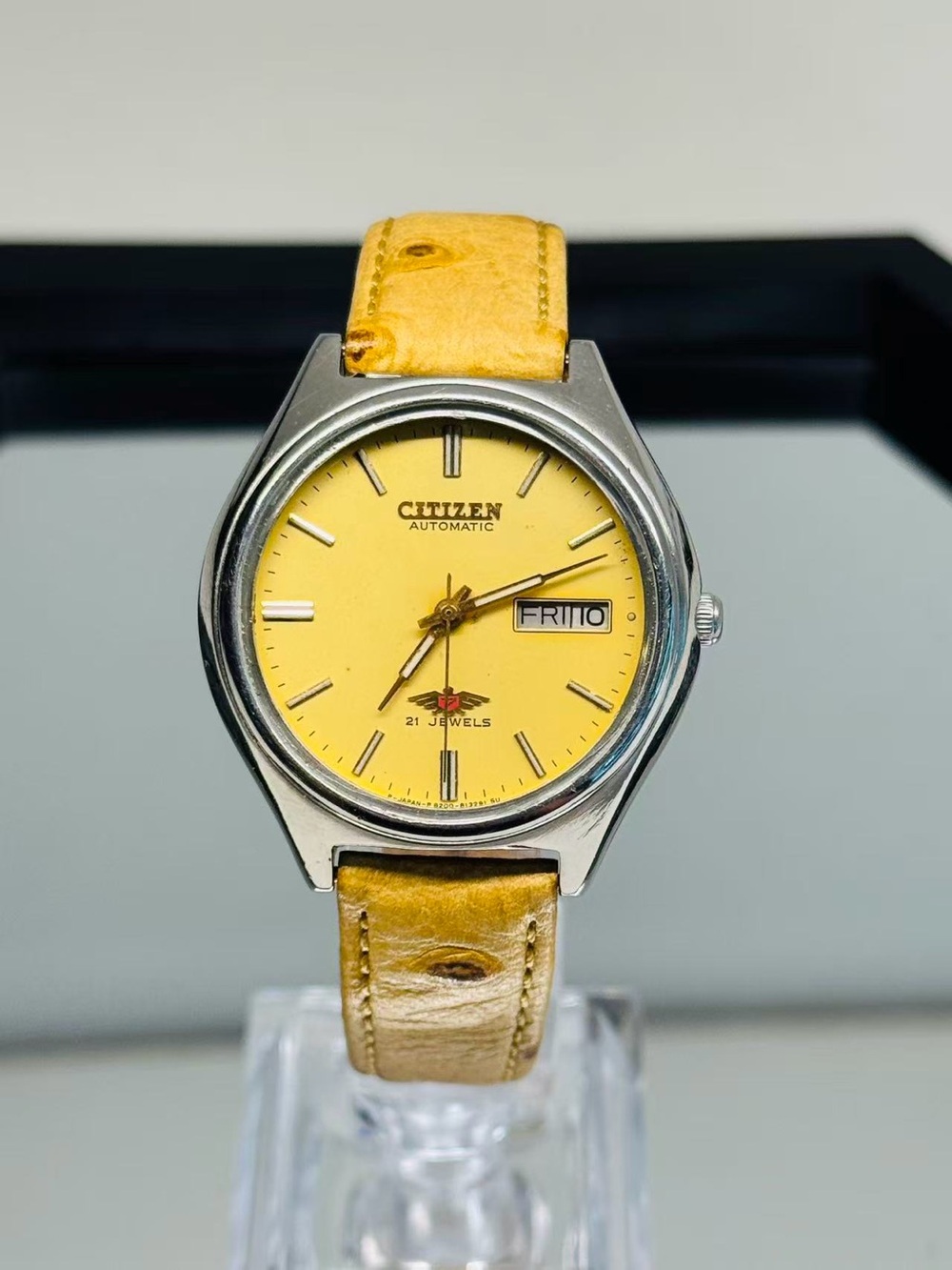 Vintage Citizen Automatic 21 Jewels Day Date Yellow Dial Men Watch 36.4mm Runs